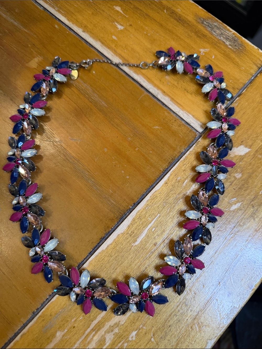LOFT Multicolor Floral Crystal Statement Necklace - Pink, Blue, White, Gold